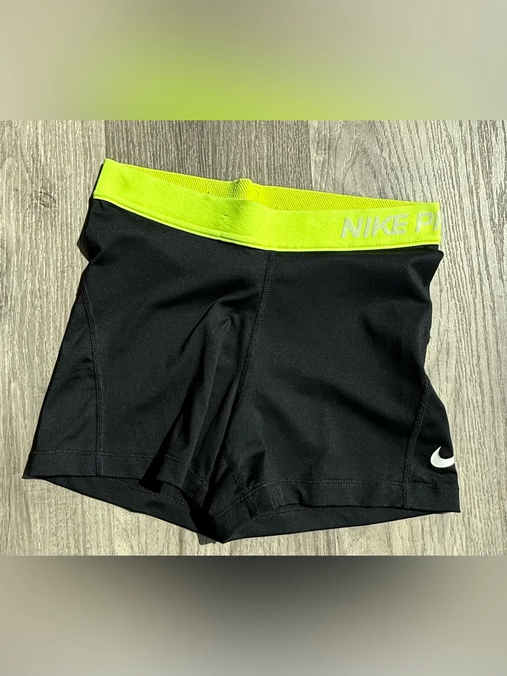 GUC Nike Black Athletic Shorts with Neon Yellow Waistband, 3” inseam